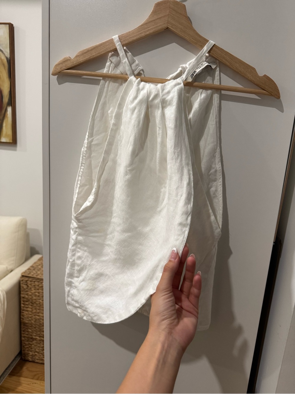 Linen White Halter Crossover Camisole Zara S - Picture 4 of 5
